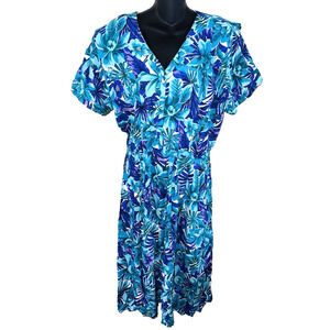 Vintage 80's Luci Pellini Hawaiian Floral Print Dress Sz 18 Tall Women's